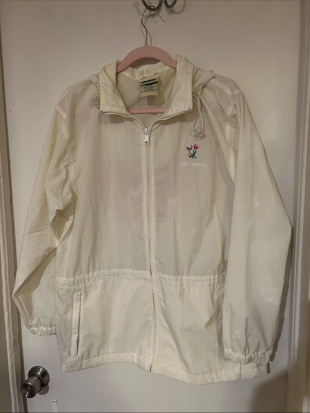 Northern Reflections Cream Hooded Utility Jacket with Small Floral Embroidery